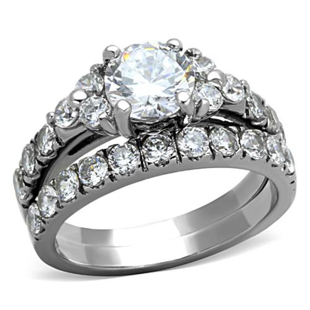 2.50 Ct Zirconia, Stainless Steel Wedding Ring Set